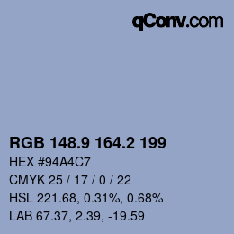Farbcode: RGB 148.9 164.2 199 | qconv.com
