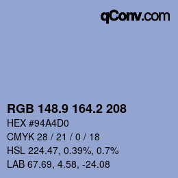 カラーコード: RGB 148.9 164.2 208 | qconv.com