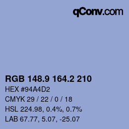 カラーコード: RGB 148.9 164.2 210 | qconv.com