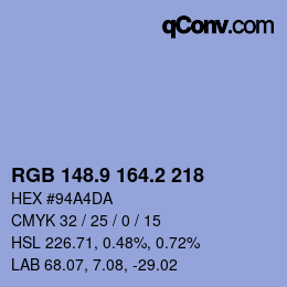 カラーコード: RGB 148.9 164.2 218 | qconv.com