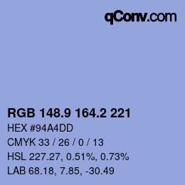Color code: RGB 148.9 164.2 221 | qconv.com