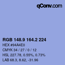 Color code: RGB 148.9 164.2 224 | qconv.com