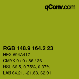 カラーコード: RGB 148.9 164.2 23 | qconv.com