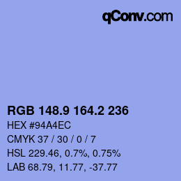 Farbcode: RGB 148.9 164.2 236 | qconv.com