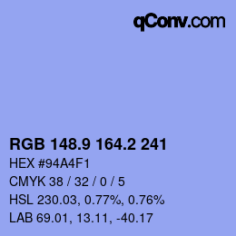 Color code: RGB 148.9 164.2 241 | qconv.com