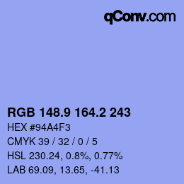Color code: RGB 148.9 164.2 243 | qconv.com