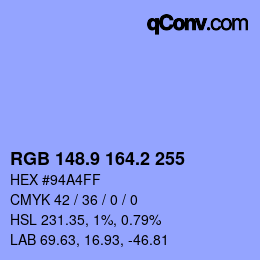 カラーコード: RGB 148.9 164.2 255 | qconv.com