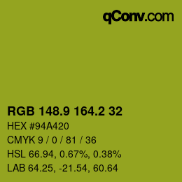 カラーコード: RGB 148.9 164.2 32 | qconv.com