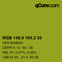 カラーコード: RGB 148.9 164.2 33 | qconv.com