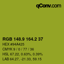 カラーコード: RGB 148.9 164.2 37 | qconv.com