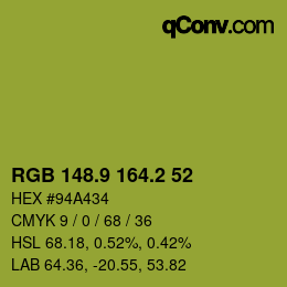 カラーコード: RGB 148.9 164.2 52 | qconv.com