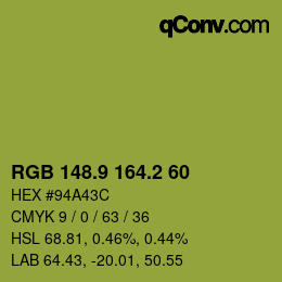 カラーコード: RGB 148.9 164.2 60 | qconv.com