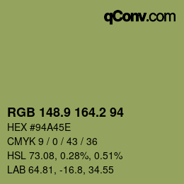 Color code: RGB 148.9 164.2 94 | qconv.com