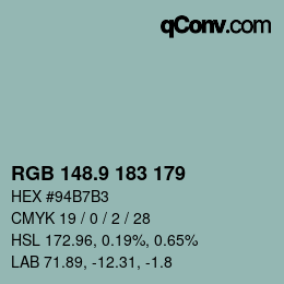 Color code: RGB 148.9 183 179 | qconv.com
