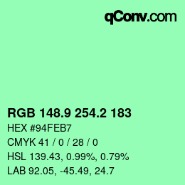 カラーコード: RGB 148.9 254.2 183 | qconv.com