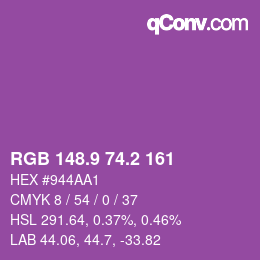 カラーコード: RGB 148.9 74.2 161 | qconv.com
