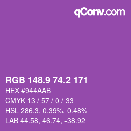 カラーコード: RGB 148.9 74.2 171 | qconv.com