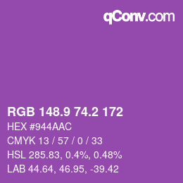 カラーコード: RGB 148.9 74.2 172 | qconv.com