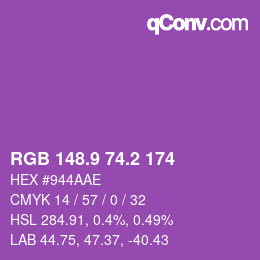カラーコード: RGB 148.9 74.2 174 | qconv.com