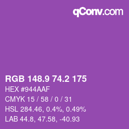 カラーコード: RGB 148.9 74.2 175 | qconv.com