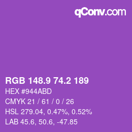 カラーコード: RGB 148.9 74.2 189 | qconv.com
