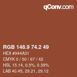 カラーコード: RGB 148.9 74.2 49 | qconv.com