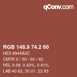 カラーコード: RGB 148.9 74.2 60 | qconv.com