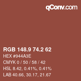 カラーコード: RGB 148.9 74.2 62 | qconv.com