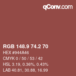 カラーコード: RGB 148.9 74.2 70 | qconv.com