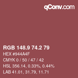 カラーコード: RGB 148.9 74.2 79 | qconv.com