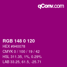 Farbcode: RGB 148 0 120 | qconv.com