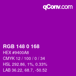 Color code: RGB 148 0 168 | qconv.com