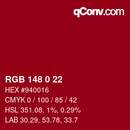 Color code: RGB 148 0 22 | qconv.com