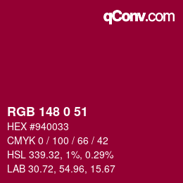 Color code: RGB 148 0 51 | qconv.com