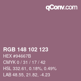 Color code: RGB 148 102 123 | qconv.com