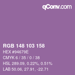 颜色代码: RGB 148 103 158 | qconv.com