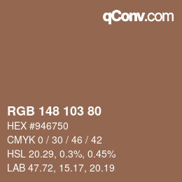 カラーコード: RGB 148 103 80 | qconv.com