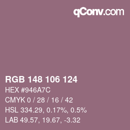 颜色代码: RGB 148 106 124 | qconv.com