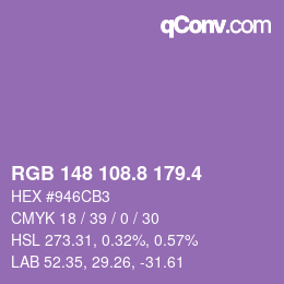 カラーコード: RGB 148 108.8 179.4 | qconv.com