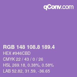 カラーコード: RGB 148 108.8 189.4 | qconv.com