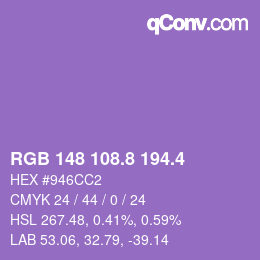 カラーコード: RGB 148 108.8 194.4 | qconv.com