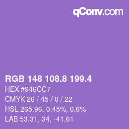 カラーコード: RGB 148 108.8 199.4 | qconv.com
