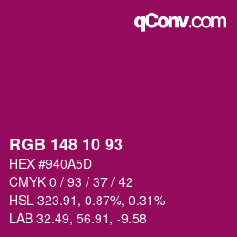颜色代码: RGB 148 10 93 | qconv.com