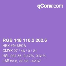 カラーコード: RGB 148 110.2 202.6 | qconv.com