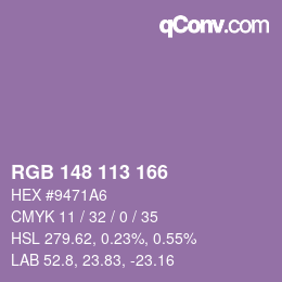 Color code: RGB 148 113 166 | qconv.com