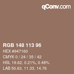 Color code: RGB 148 113 96 | qconv.com