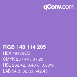 カラーコード: RGB 148 114 205 | qconv.com