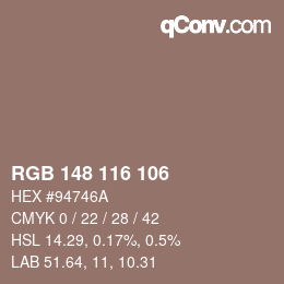 Color code: RGB 148 116 106 | qconv.com