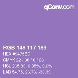 Color code: RGB 148 117 189 | qconv.com