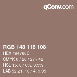 Farbcode: RGB 148 118 108 | qconv.com